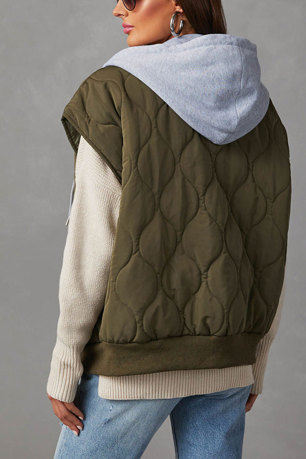Fall and Forever Zipper Pocket Hooded Quilted Cotton Vest
