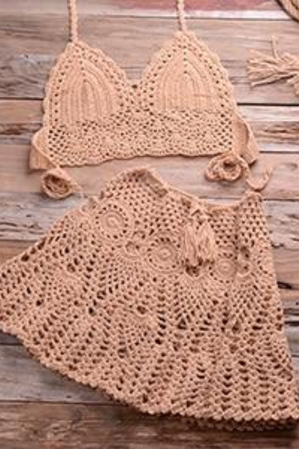Crochet Two Pieces Swimsuit khaki