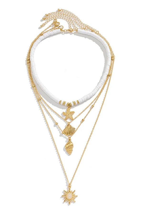 Bohemian Imitation Pearl Shell Multi-layered Necklace 4142 one size