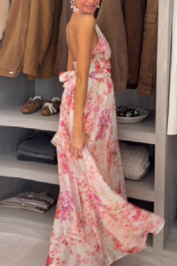 Halter Open-Back Floral Maxi Dress