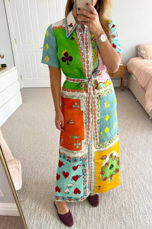 Fashion Lapel Printed Shirt Dress Green