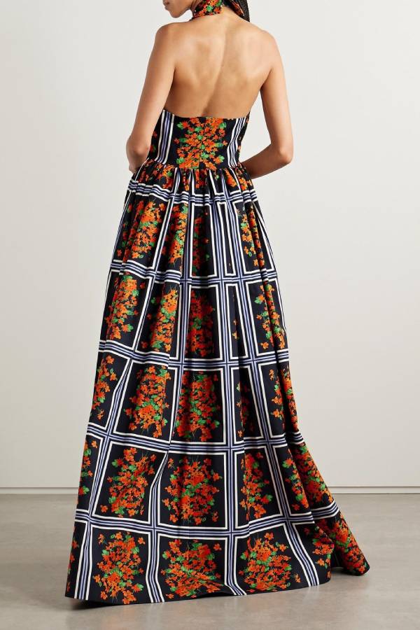 Floral Print Sexy Halter Neck Backless Elegant Maxi Dress