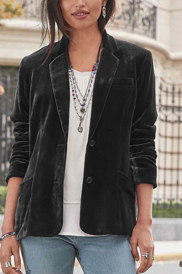 Gold velvet solid color fashion casual suit jacket Black