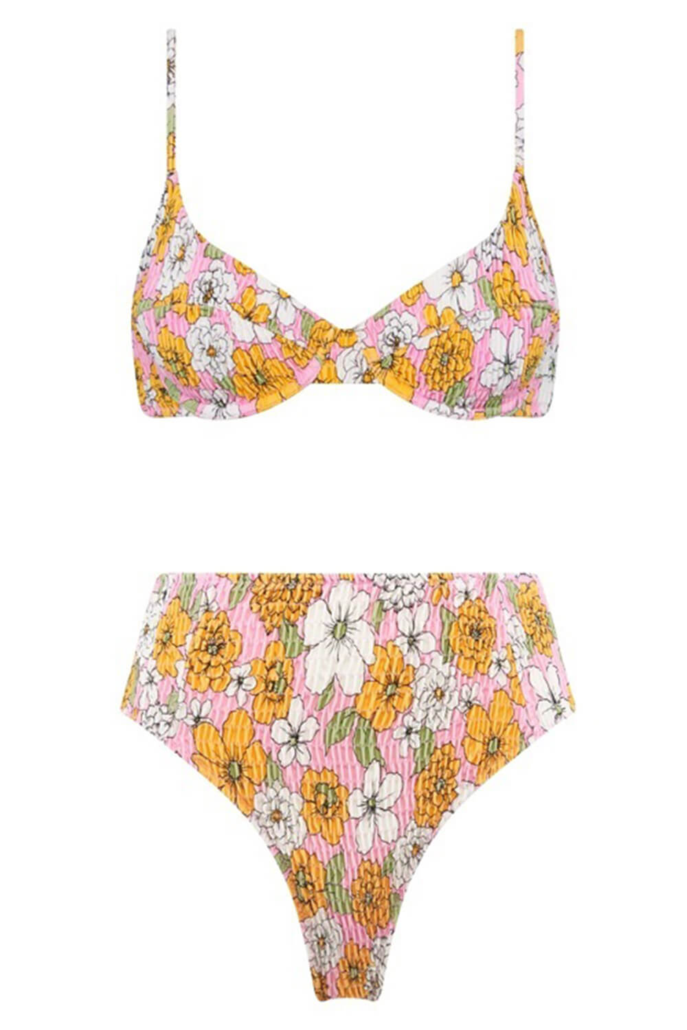 Hot Pink Floral Balconette Ruched Underwire Bikini Top