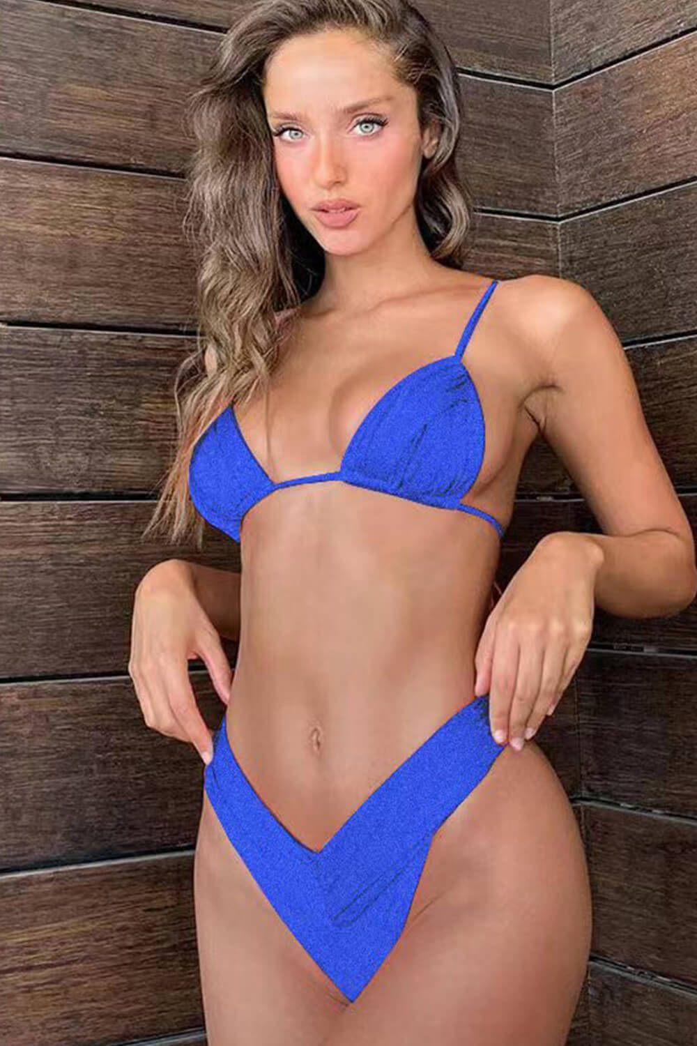 Ruched Triangle Tie Back High-Cut Leg Bikini Set