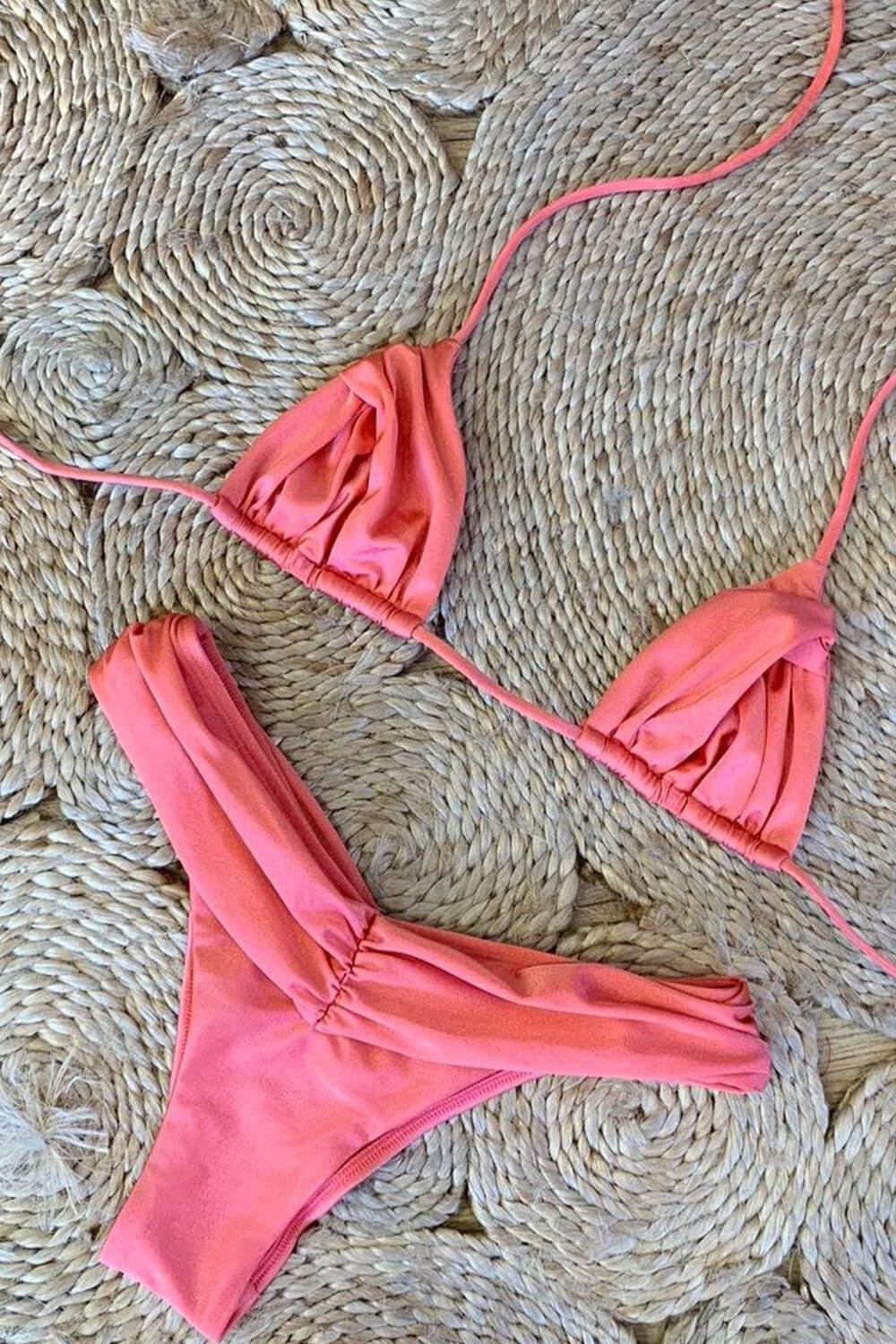 Ruched Triangle Tie Back High-Cut Leg Bikini Set