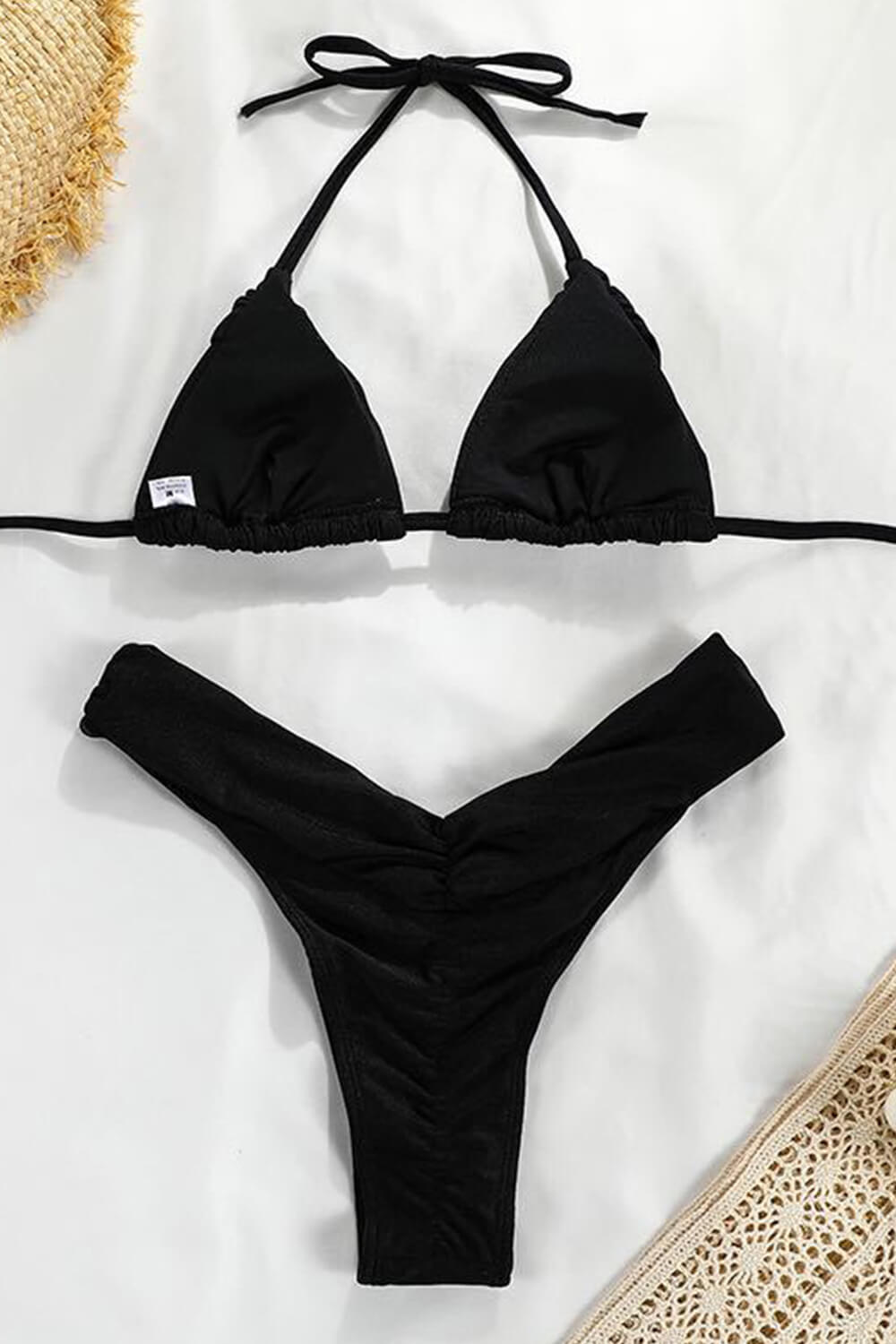Ruched Triangle Tie Back High-Cut Leg Bikini Set