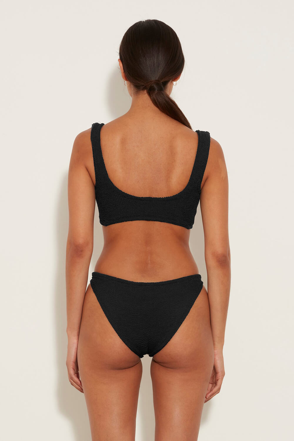 Crinkle Twist-Front Cropped High Leg Bikini Set