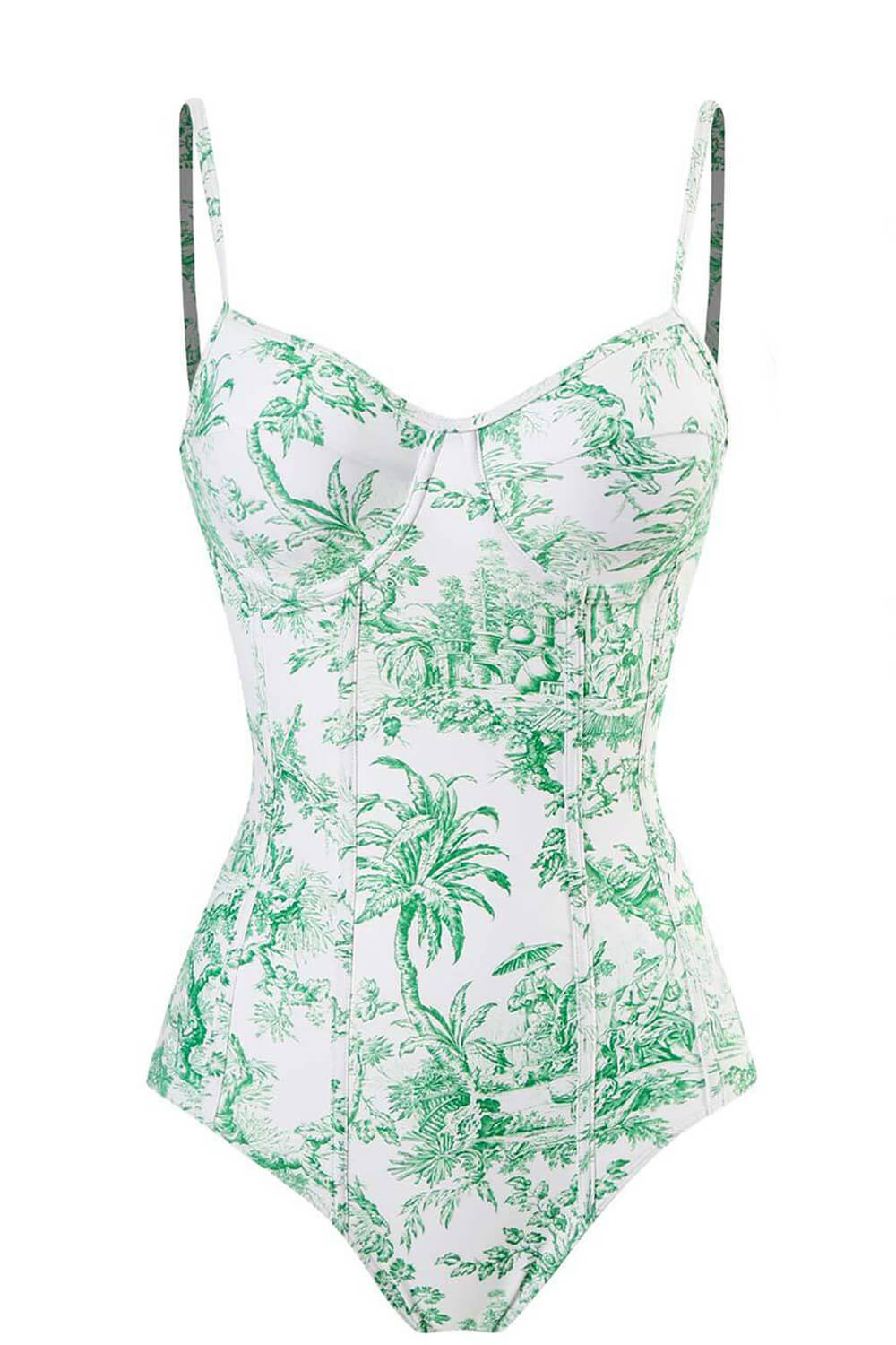 Jungle Printed Balconette One Piece Swimsuit - Blue/Green Green