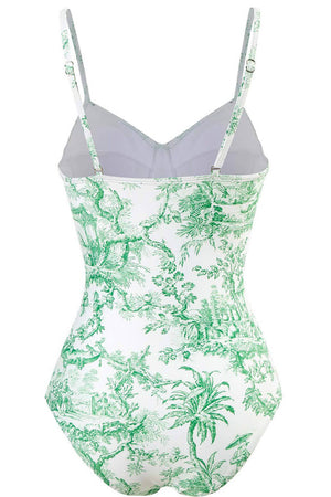 Jungle Printed Balconette One Piece Swimsuit - Blue/Green