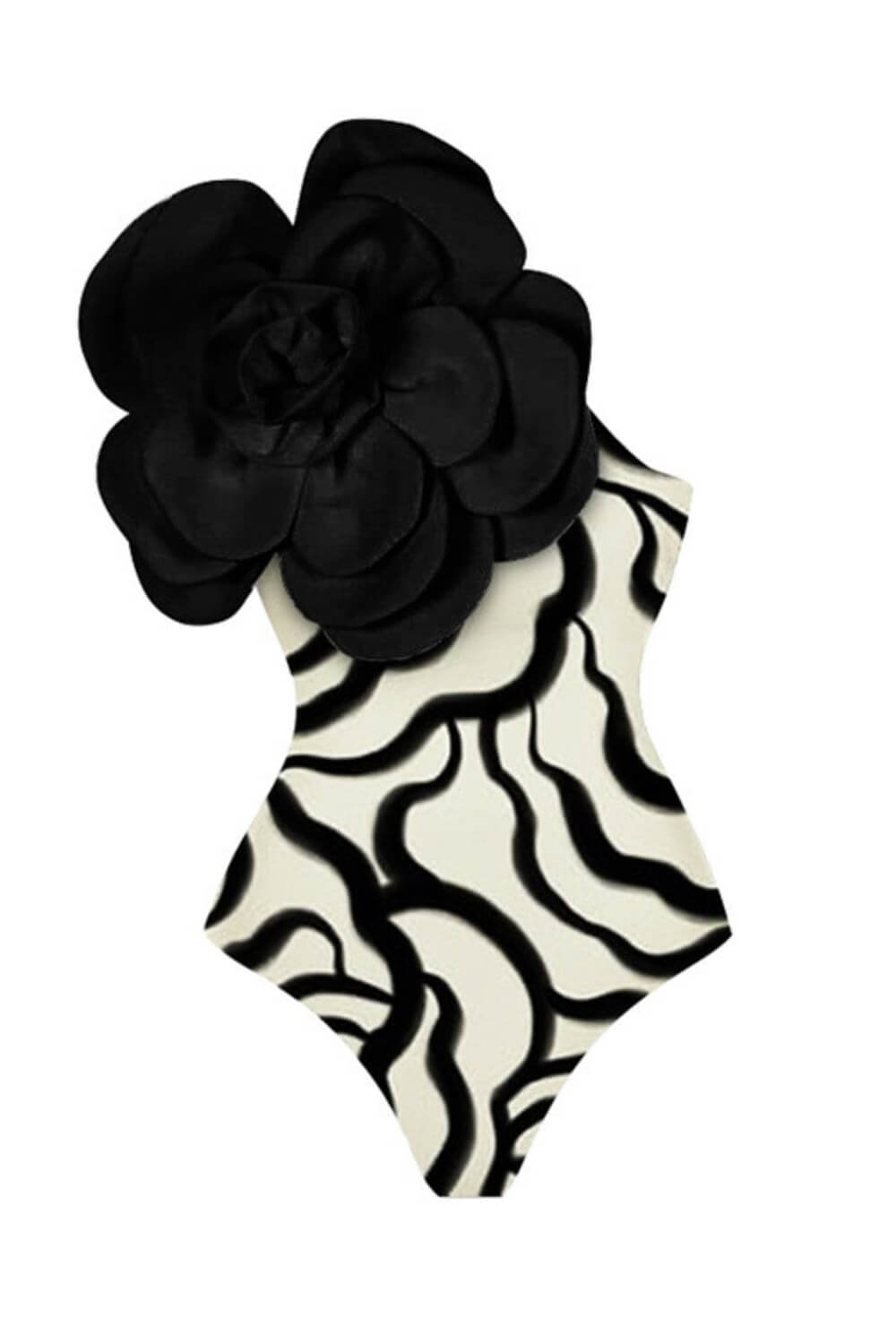 3D Flower Zebra Printed One-Shoulder One-Piece Swimsuit