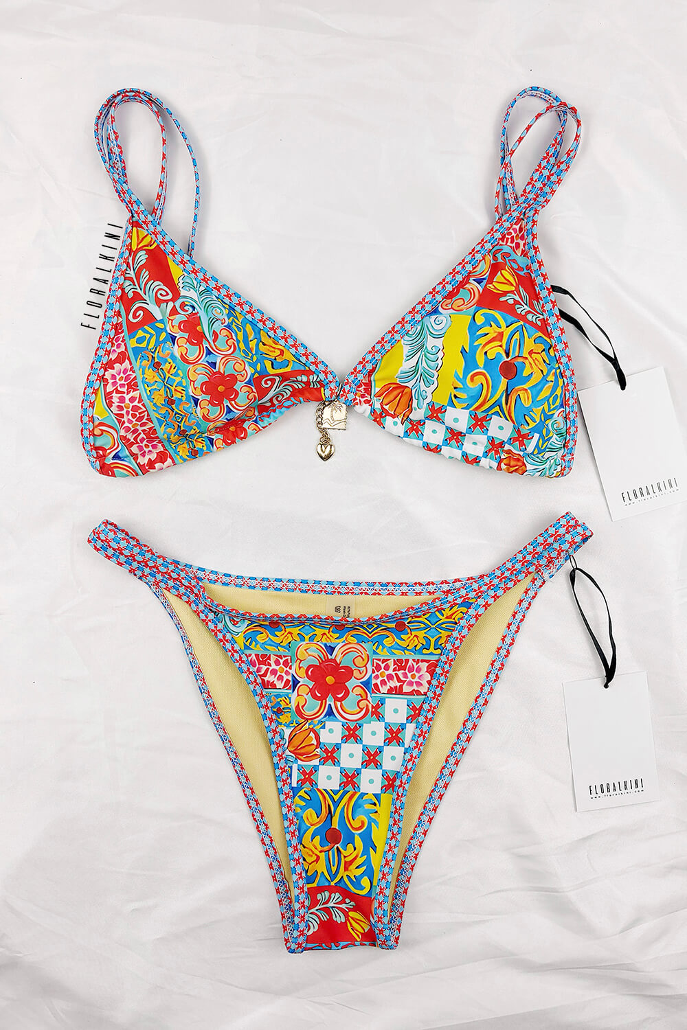 Printed Triangle Tie Back Bikini Set