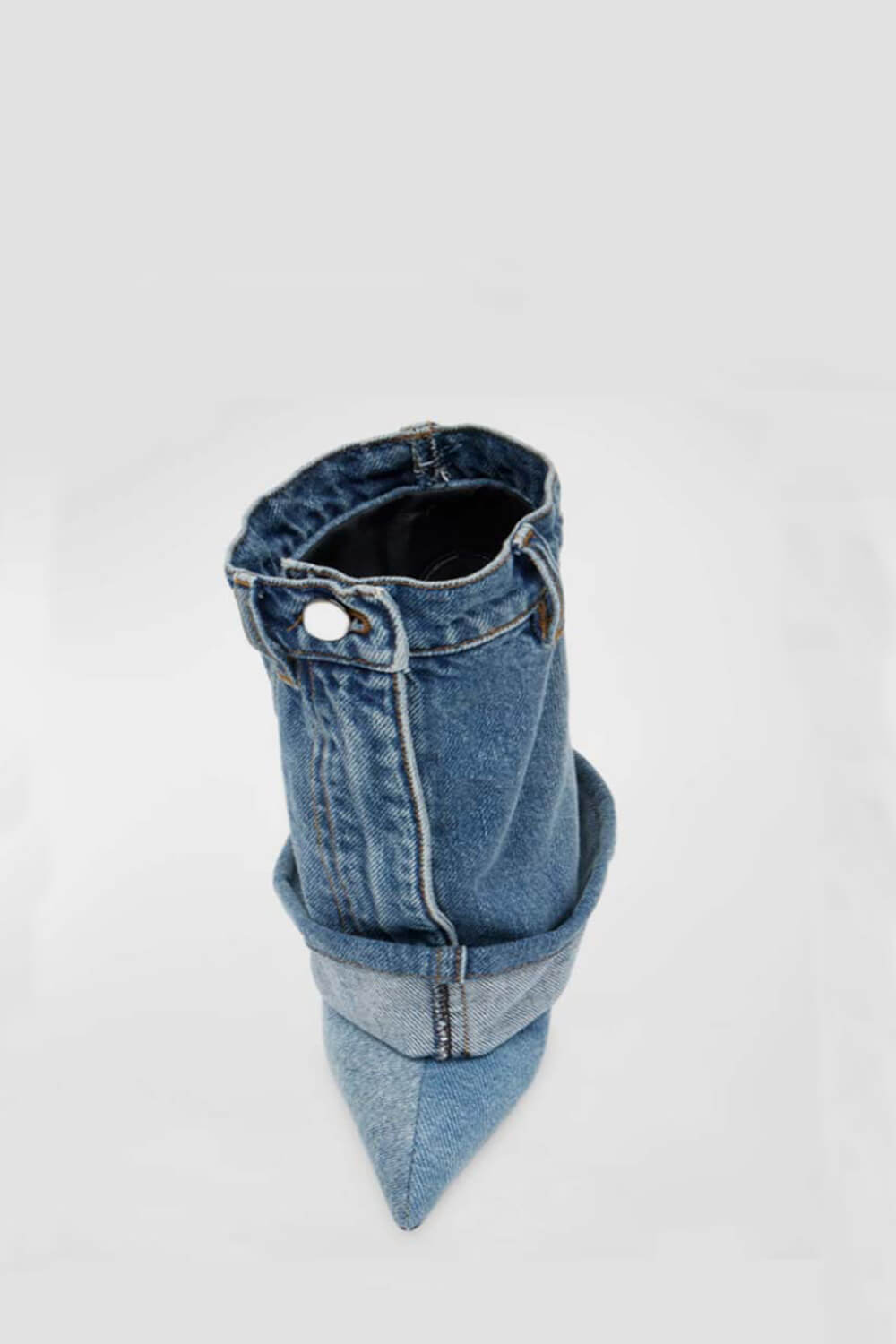 Denim Folded Mid Calf Pointed Toe Stiletto Heel Boots