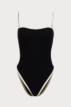 Colorblock Contrast Trim High Rise One Piece Swimsuit - Black