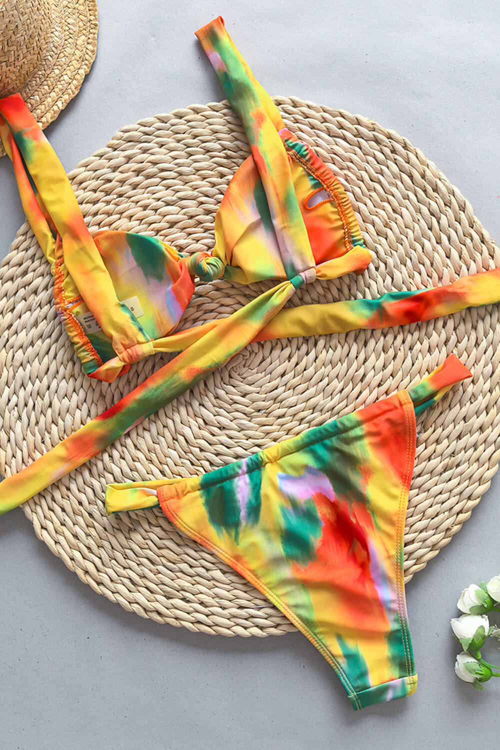 Multicolor Ombre Knot Front Strappy Bikini Set