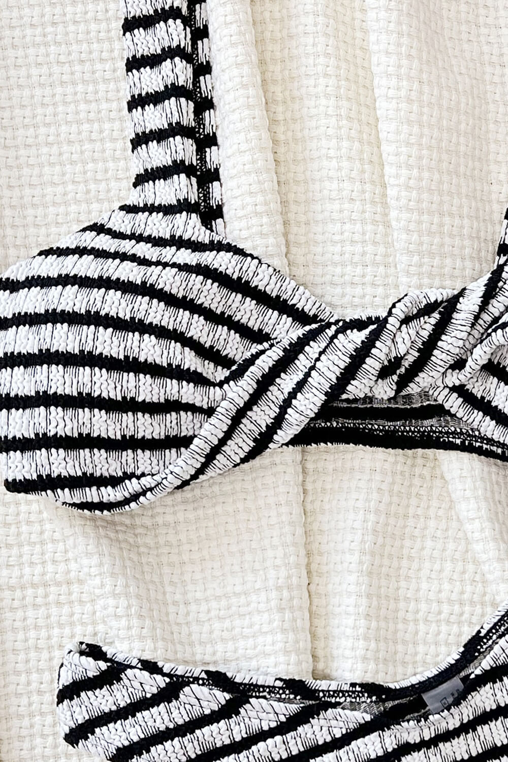Striped Crinkle Twist-Front Cropped High Leg Bikini Set
