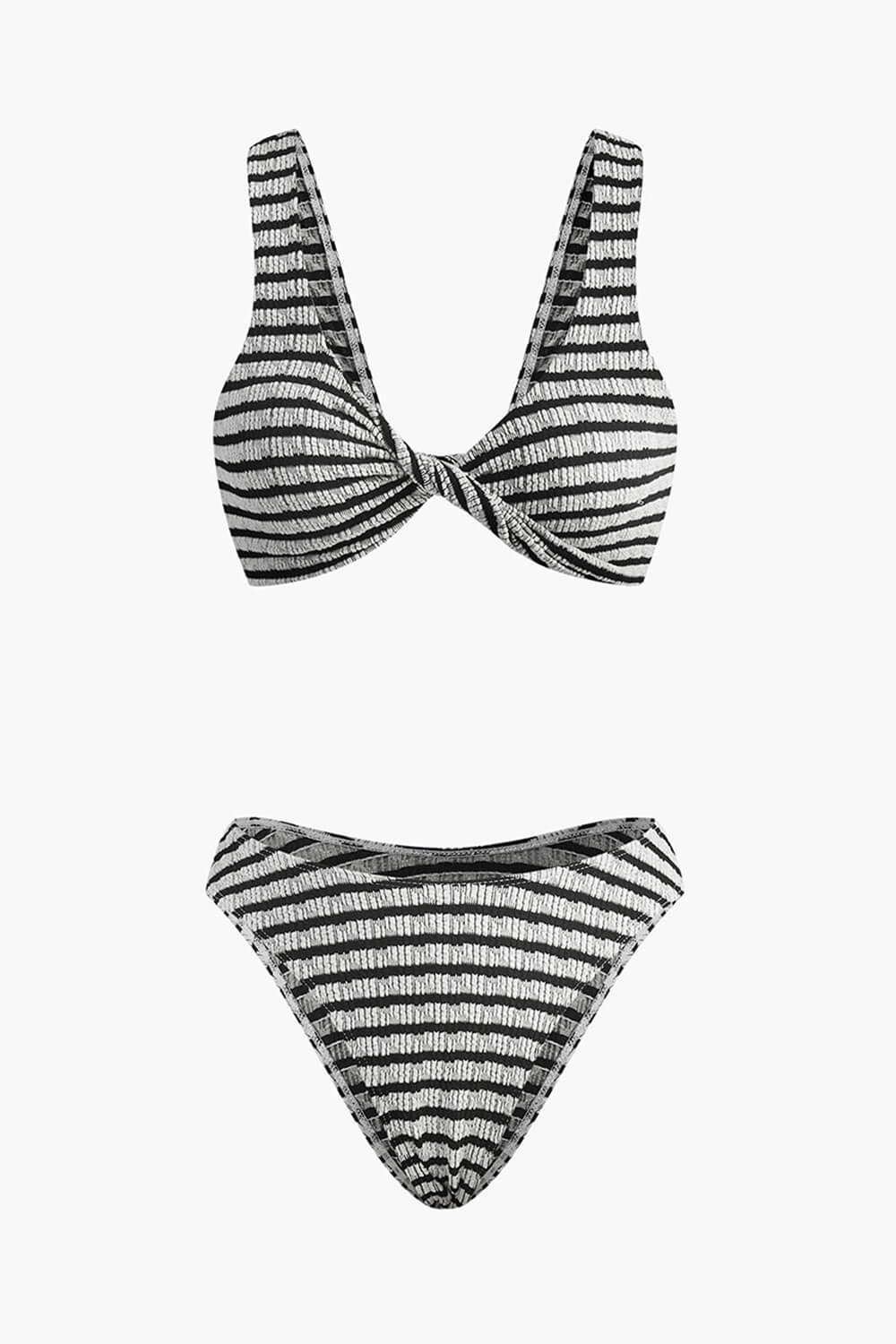 Striped Crinkle Twist-Front Cropped High Leg Bikini Set