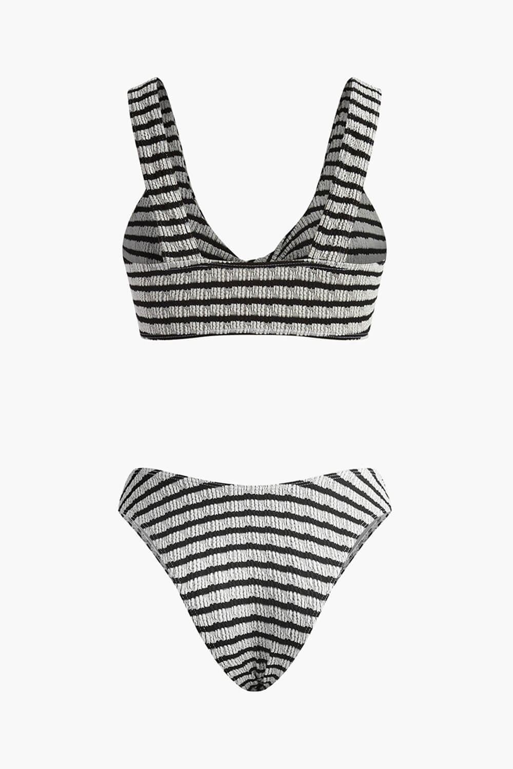 Striped Crinkle Twist-Front Cropped High Leg Bikini Set