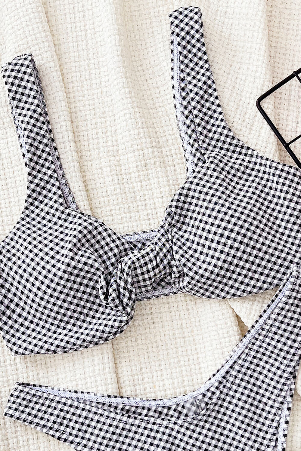 Gingham Print Twist-Front High Leg Bikini Set