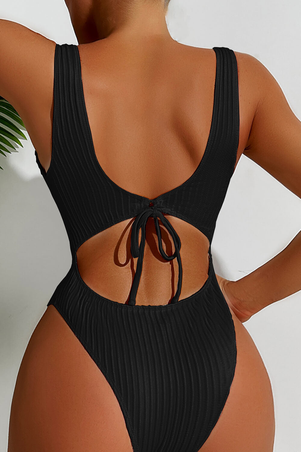 Textured Square Neck One Piece Swimsuit
