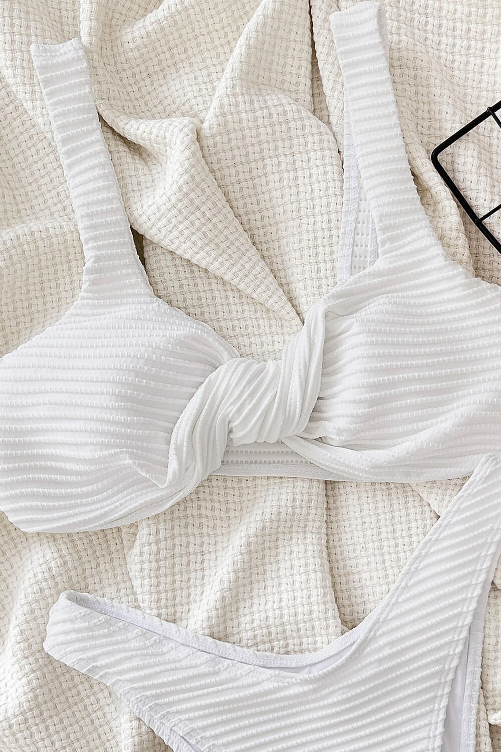 Textured Twist-Front High Leg Bikini Set