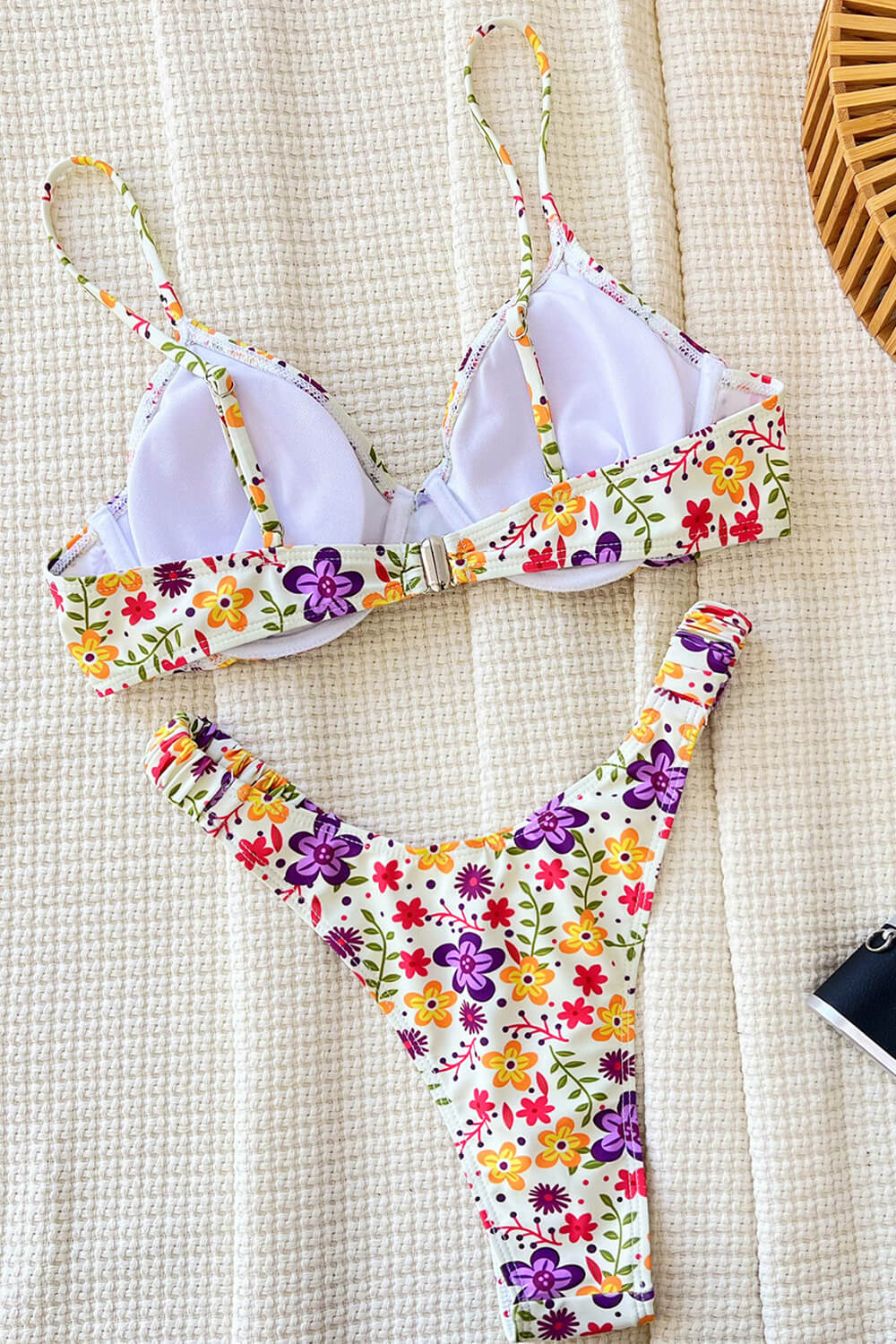 Floral Ruched Underwire High Leg Bikini Set