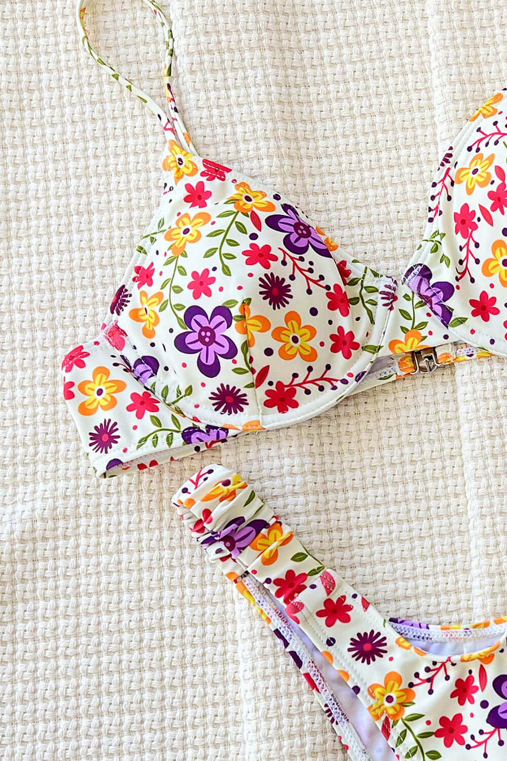 Floral Ruched Underwire High Leg Bikini Set