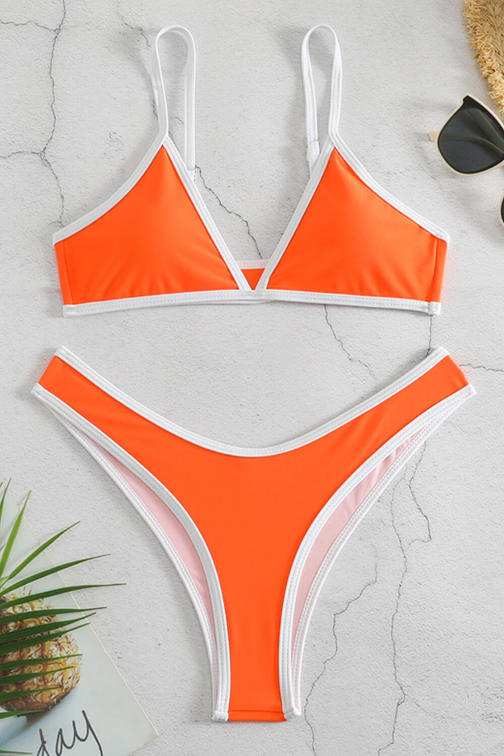 Colorblock Contrast Trim Triangle Bikini Set