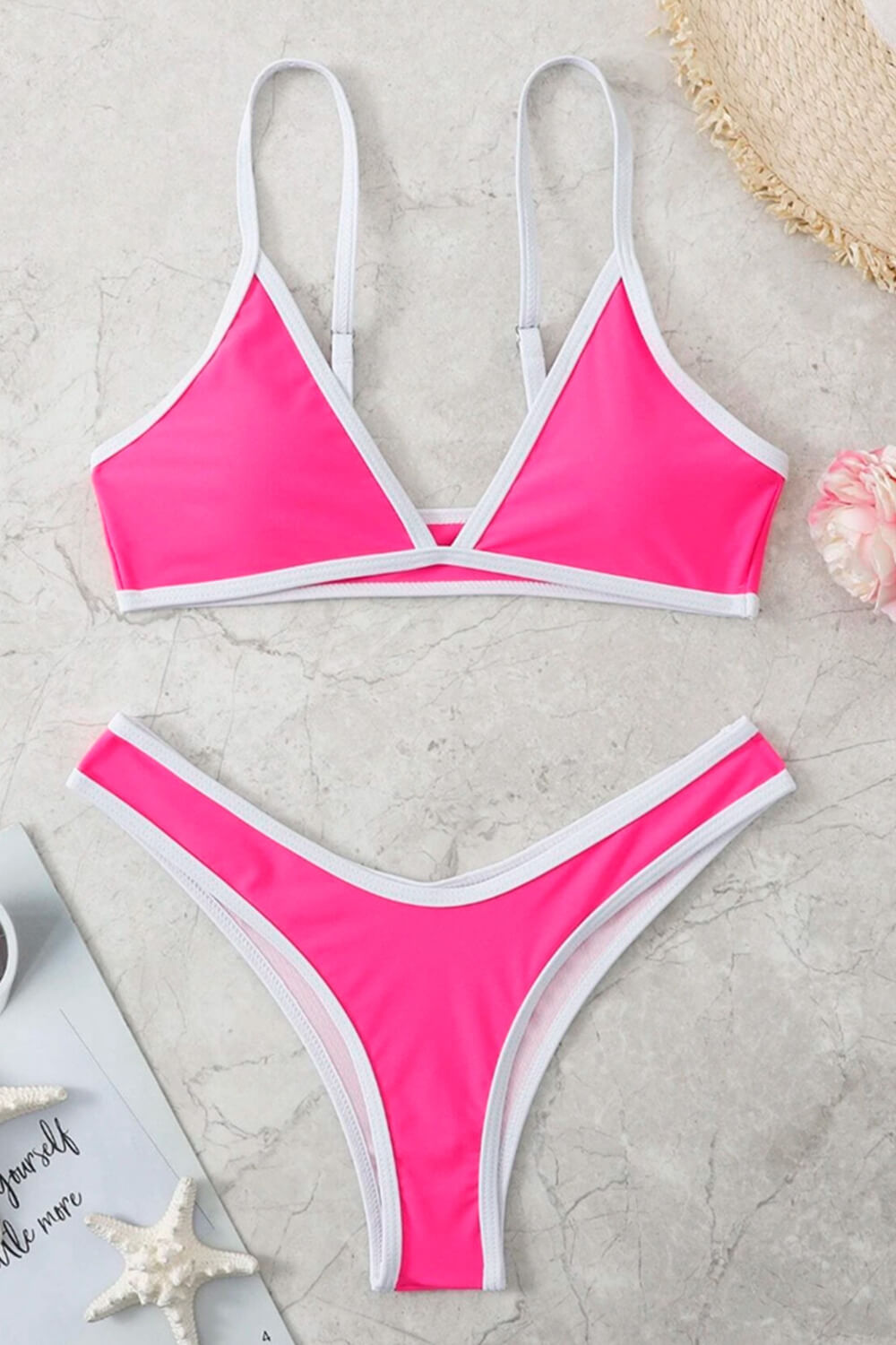Colorblock Contrast Trim Triangle Bikini Set