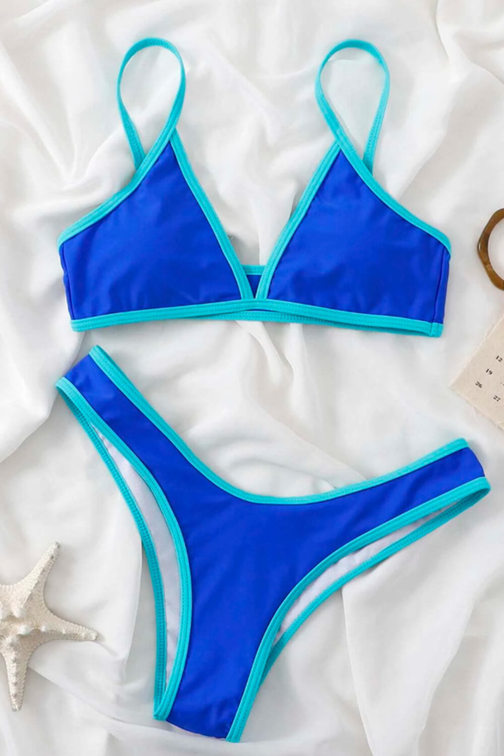 Colorblock Contrast Trim Triangle Bikini Set