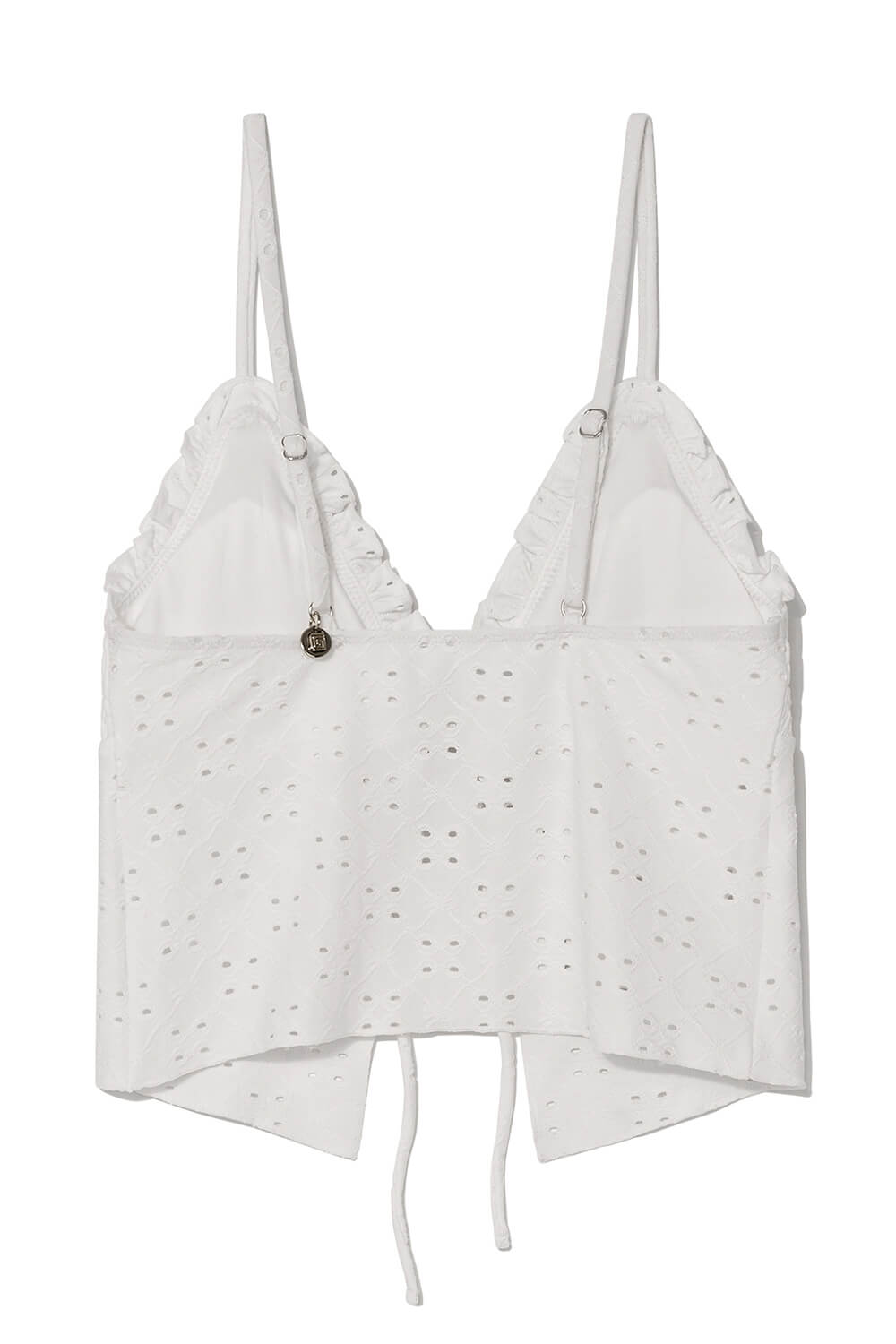 Eyelet Smocked V-Neck Ruffled Tie Front Cropped Tankini Set