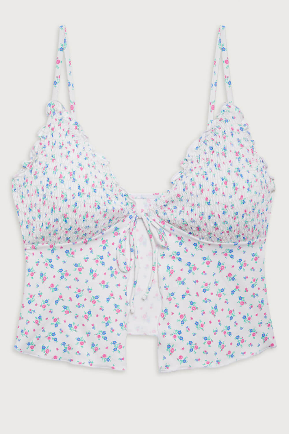Floral Ruffled V-Neck Ruffled Tie Front Cropped Tankini Set