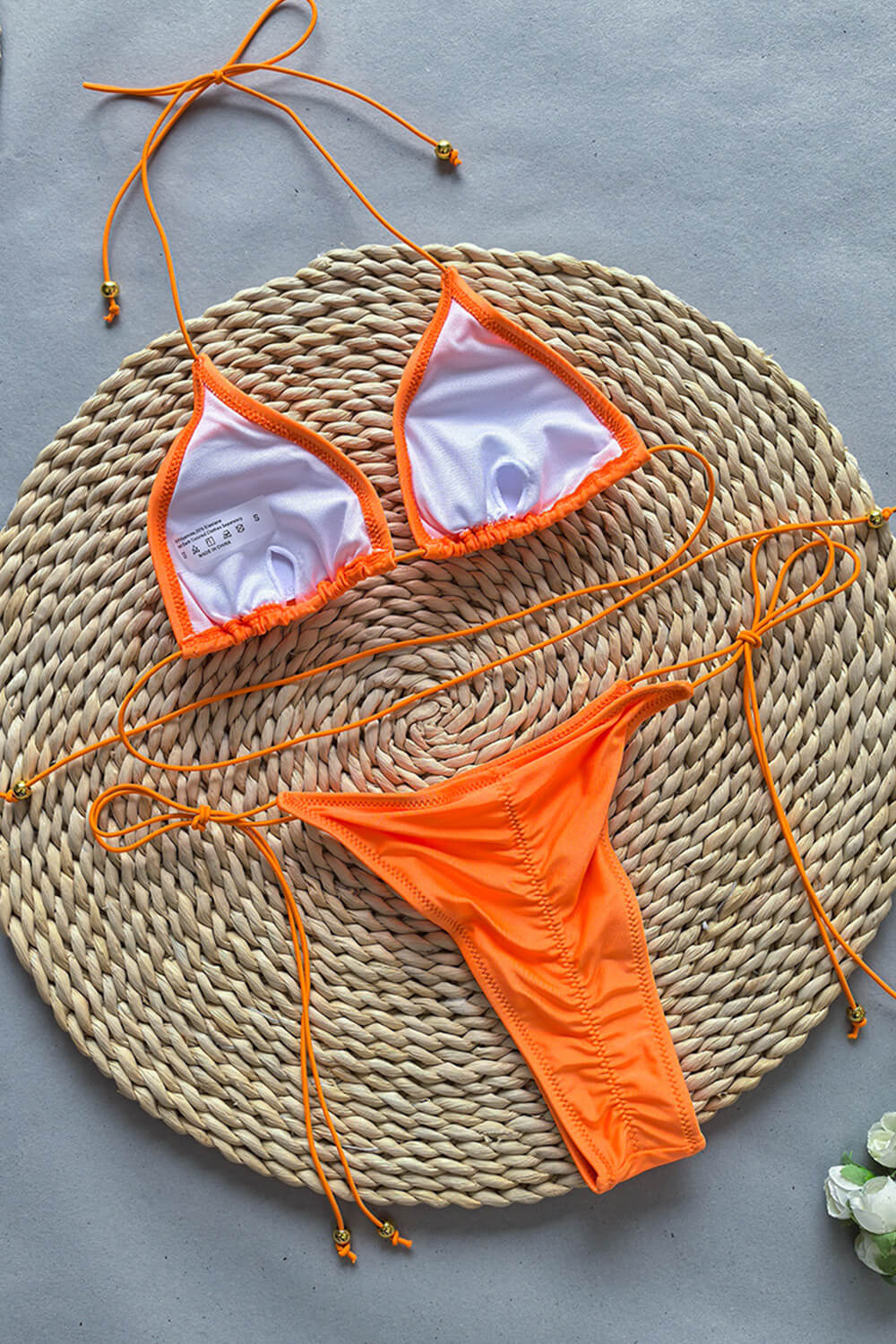 Triangle Halter Adjustable Tie High Cut Bikini Set - Orange