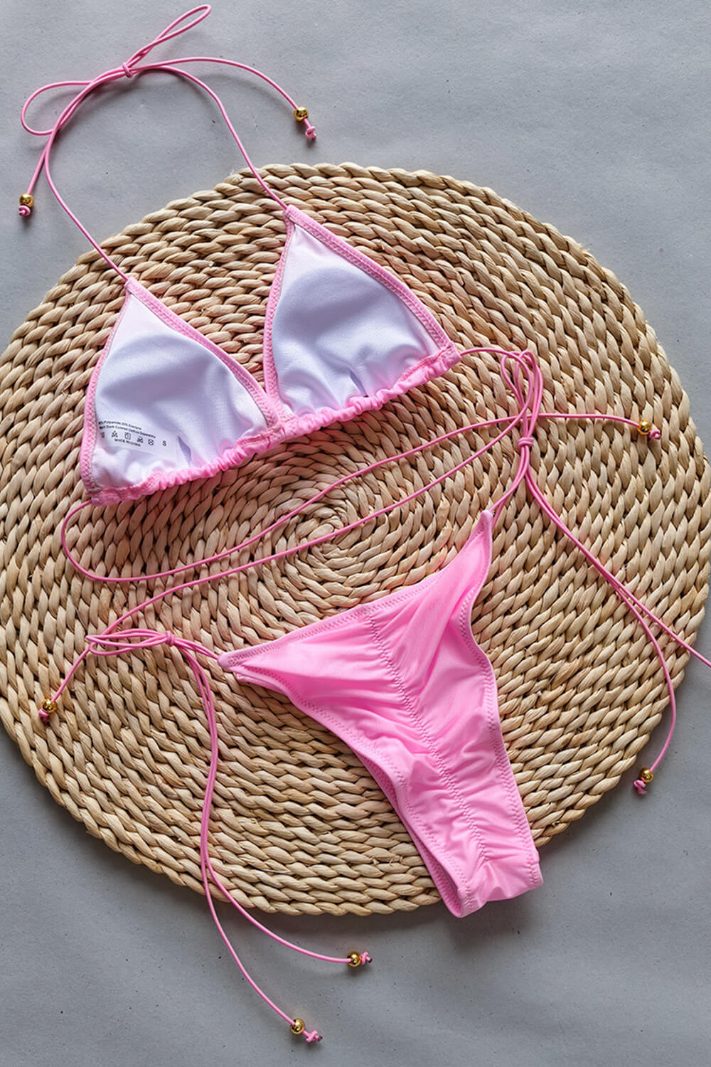 Triangle Halter Adjustable Tie High Cut Bikini Set - Pink