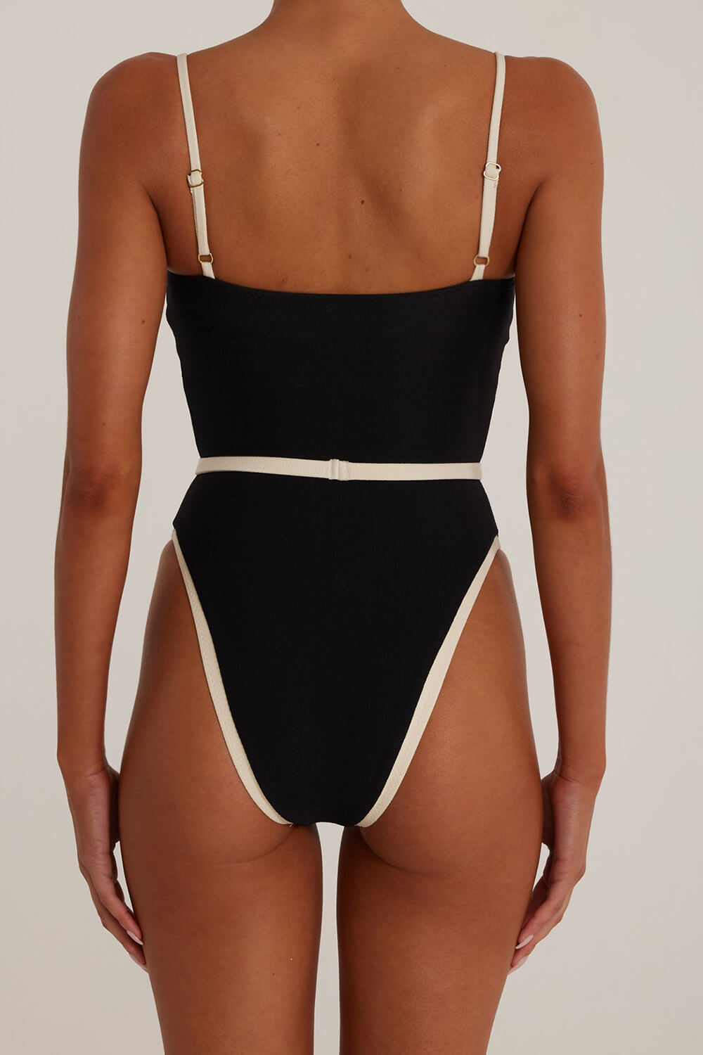 Underwire Contrast Trim High Rise One Piece Swimsuit - Black