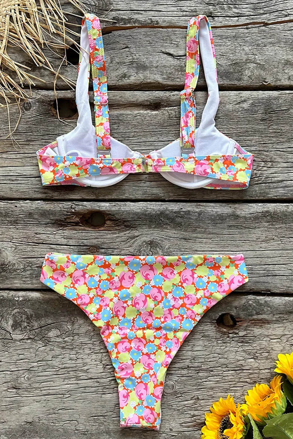Flower Print Underwire Balconette High Waisted Bikini Set