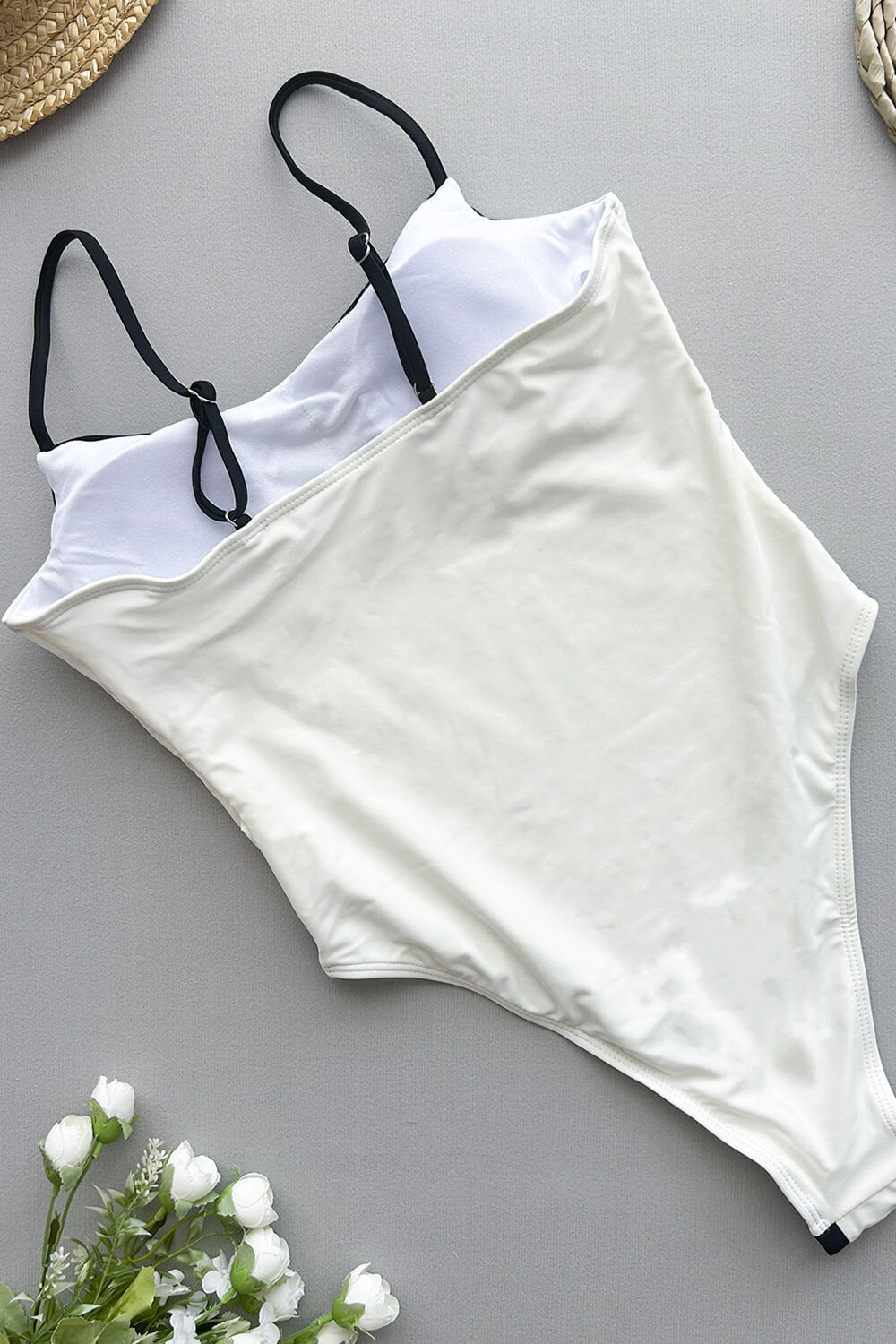Colorblock High Rise One Piece Swimsuit - Cream & Black