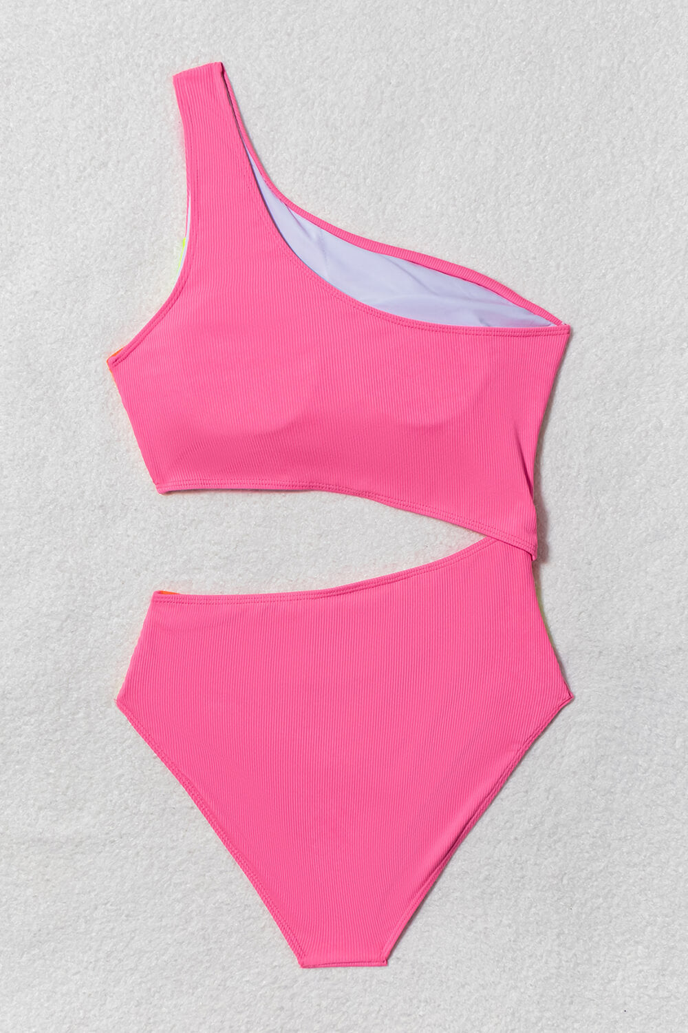 Ribbed Colorblock Cut Out One Shoulder One Piece Swimsuit