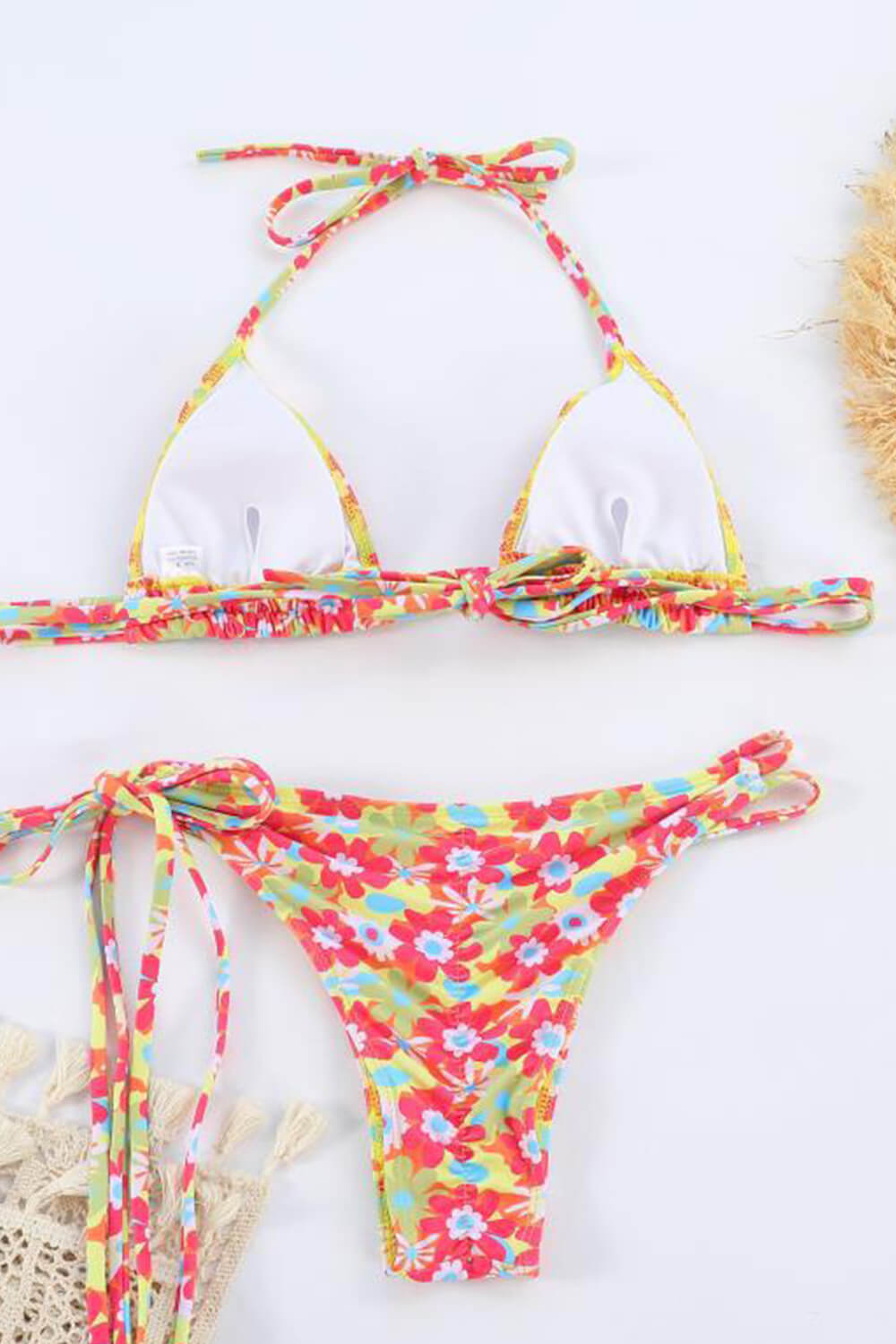 Floral Print Triangle Adjustable Tie Bikini Set