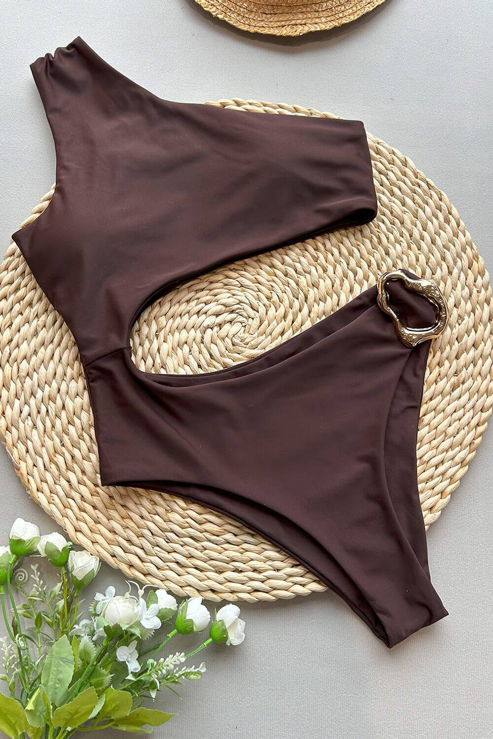 Cut-Out One-Shoulder One Piece Swimsuit With Metallic Hardware Details