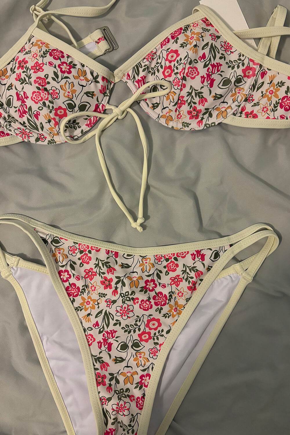 Floral Underwire V-Neck Tie Front Bikini Set