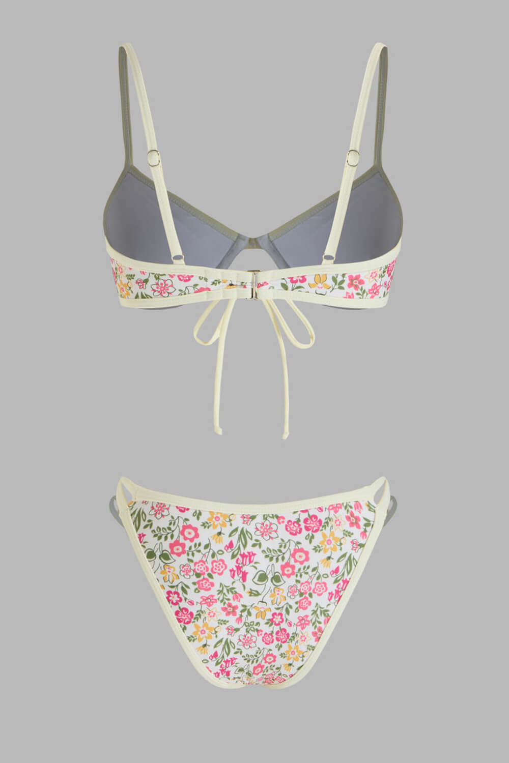 Floral Underwire V-Neck Tie Front Bikini Set