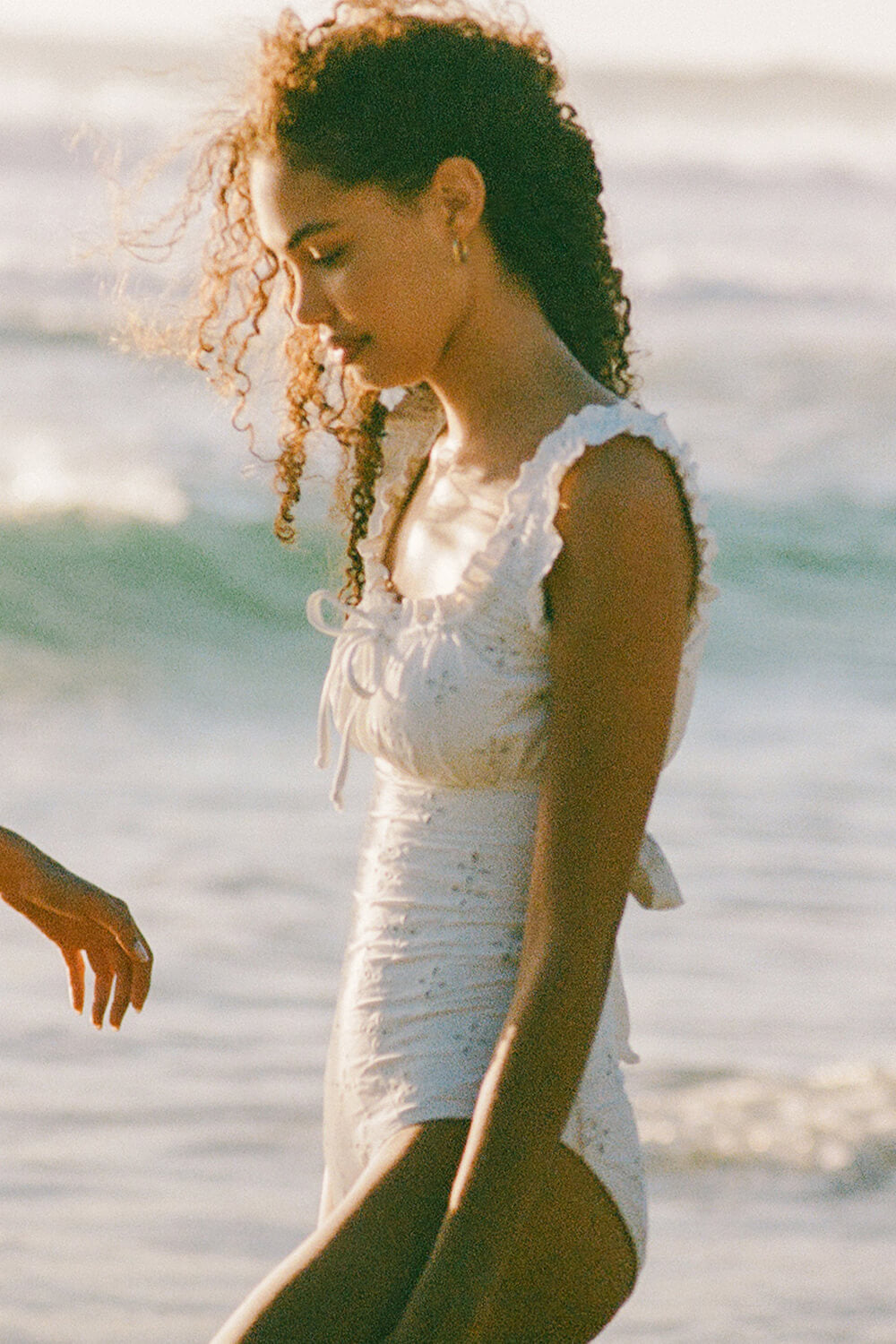 White Embroidered Ruffled Tie Front One-Piece Swimsuit