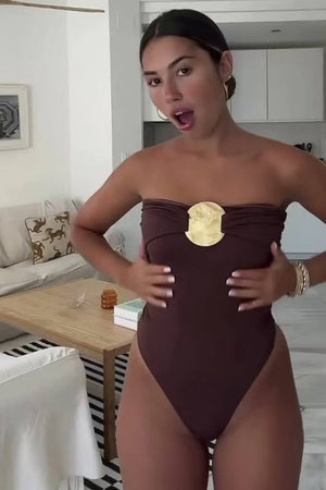 Strapless One Piece Swimsuit With Metal Gold Details