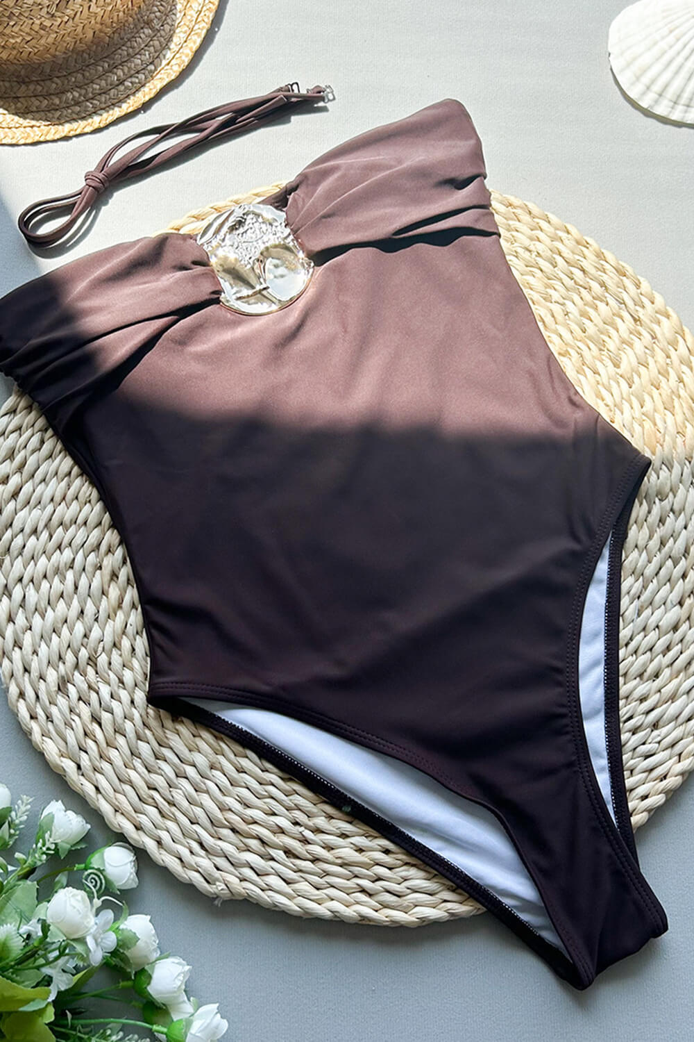 Strapless One Piece Swimsuit With Metal Gold Details