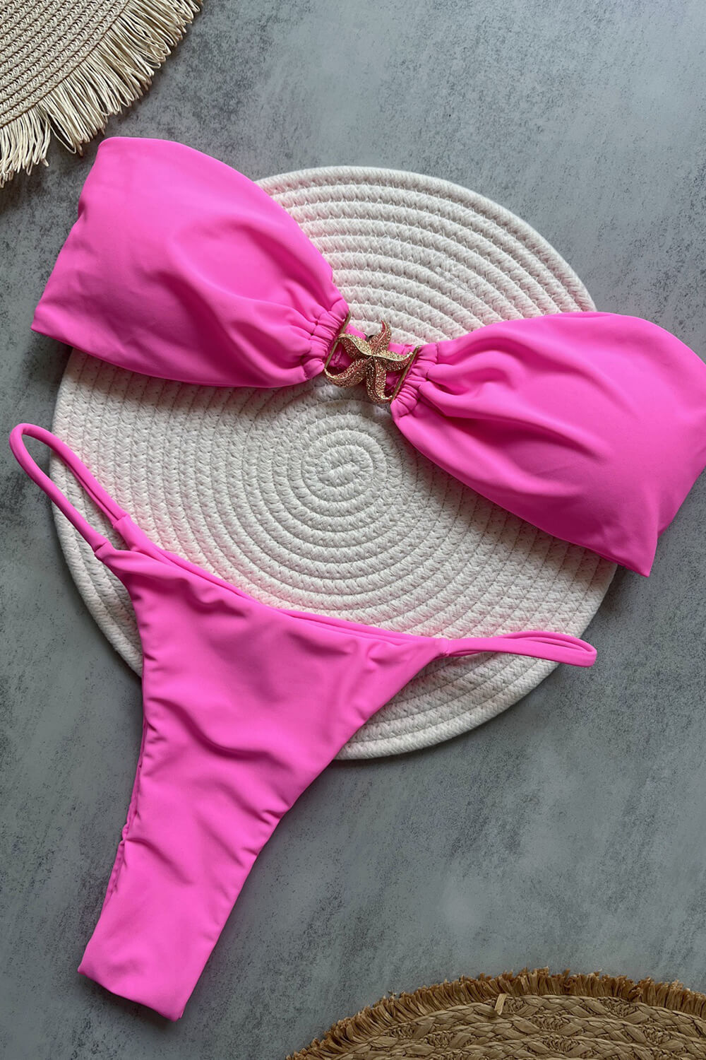 Gold Starfish Detail Bandeau High-Cut Bikini Set