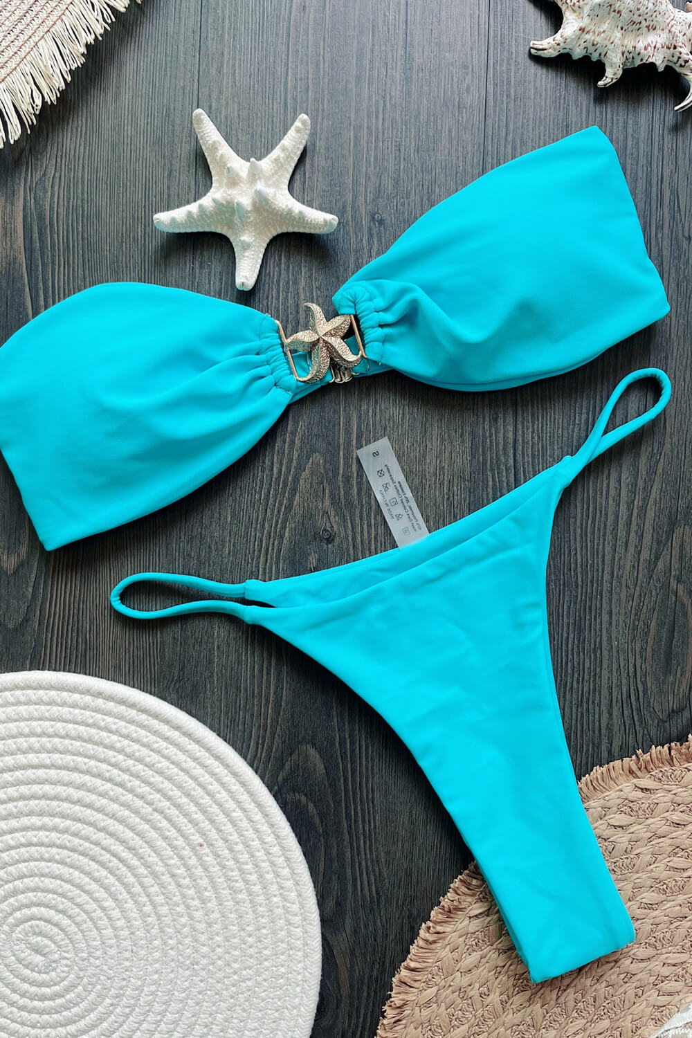 Gold Starfish Detail Bandeau High-Cut Bikini Set