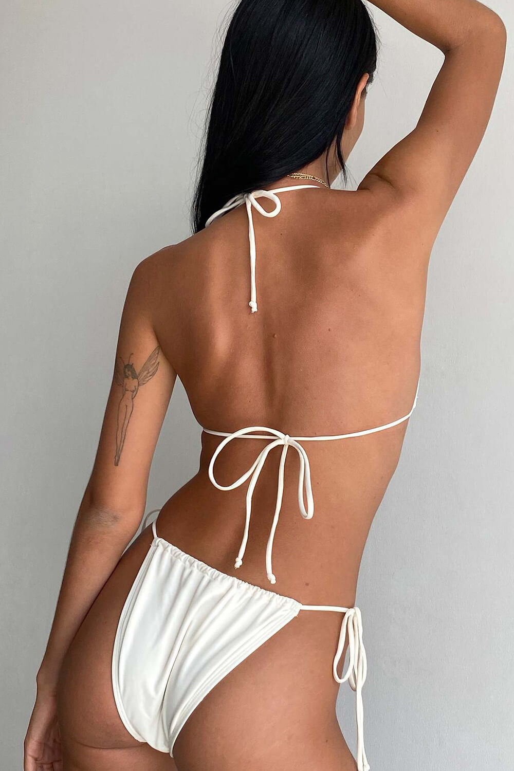 Contrast Triangle Halter Tie Side Bikini Set With Bows Detailing