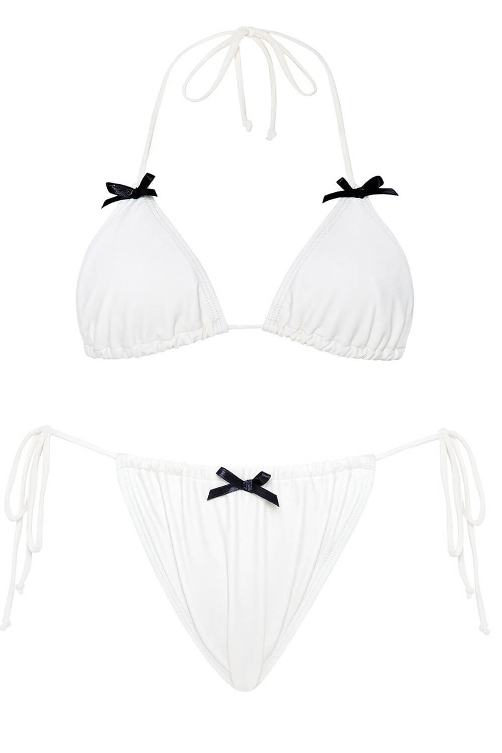 Contrast Triangle Halter Tie Side Bikini Set With Bows Detailing