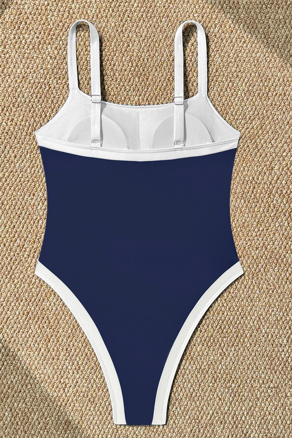 Colorblock Contrast Trim High Rise One Piece Swimsuit - Navy & White